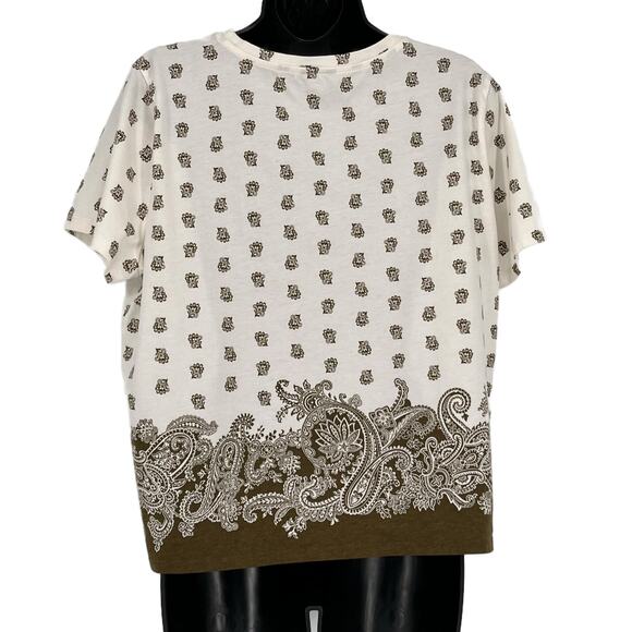 Ann Taylor Paisley Trim Tee Shirt in Cream/Green size XL - Picture 3 of 6